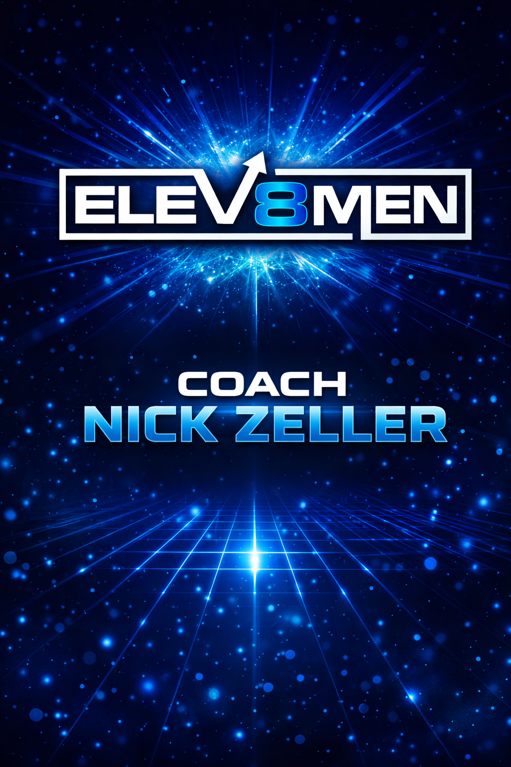 Elev8Men Coach Nick Zeller, original blue space-themed brand artwork